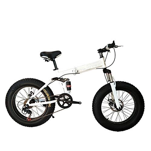 Folding Mountain Bike : Dapang Folding Mountain Bike, 20 / 26 Inch, 27 Speed, Shimano Gears with 4.0" Fat Tyres, Snow Bicycles, White, 20