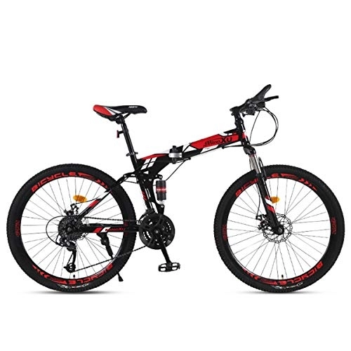 Folding Mountain Bike : Dapang Mountain Bike 21 / 24 / 27 Speed Steel Frame 27.5 Inches 3-Spoke Wheels Dual Suspension Folding Bike, Red, 24speed