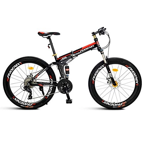 Folding Mountain Bike : Dapang Mountain Bike 21 / 27 Speed Steel Frame 26 Inches Spoke Wheels Suspension Folding Bike, Black, 27speed