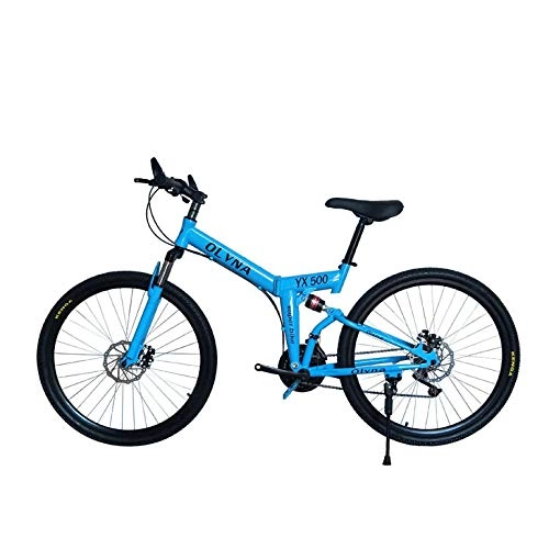 Folding Mountain Bike : DASLING Mountain Bike Folding Bike 26 Inch Disc Brake Adult 7 Shifting@Blue-Spoke Wheel, 21 Speed