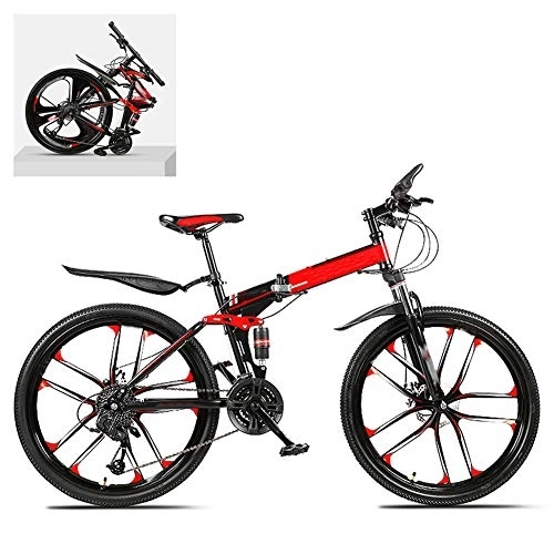 Folding Mountain Bike : DEAR-JY 24 Inch Folding Mountain Bikes, High Carbon Steel Frame Double Shock Absorption 21 / 24 / 27 / 30 Speed Variable, All Terrain Quick Foldable Adult Mountain Off-Road Bicycle, A, 30 Speed