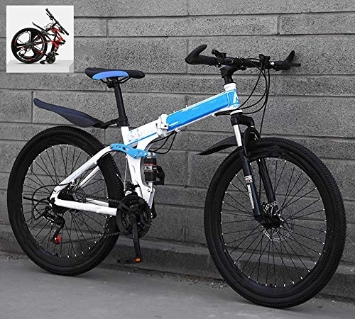 Folding Mountain Bike : DEAR-JY 24 Inch Folding Mountain Bikes, High Carbon Steel Frame Double Shock Absorption 21 / 24 / 27 / 30 Speed Variable, All Terrain Quick Foldable Adult Mountain Off-Road Bicycle, D, 30 Speed