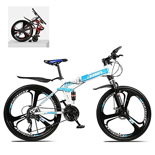 Folding Mountain Bike : DEAR-JY 26 Inch Folding Mountain Bikes, High Carbon Steel Frame Double Shock Absorption 21 / 24 / 27 / 30 Speed Variable, All Terrain Quick Foldable Adult Mountain Off-Road Bicycle, A, 27 Speed