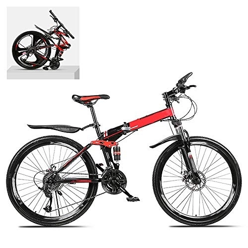 Folding Mountain Bike : DEAR-JY 26 Inch Folding Mountain Bikes, High Carbon Steel Frame Double Shock Absorption 21 / 24 / 27 / 30 Speed Variable, All Terrain Quick Foldable Adult Mountain Off-Road Bicycle, A, 30 Speed