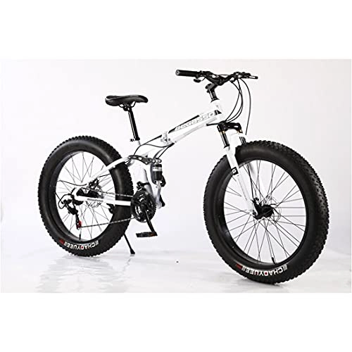 Folding Mountain Bike : DERTHWER Mountain Bike 26 Inch Foldable Snowmobile Mountain Bike Variable Speed Dual Shock Absorber 4.0 Wide Fat Big Tire ATV For Adult Travelers (Color : White)