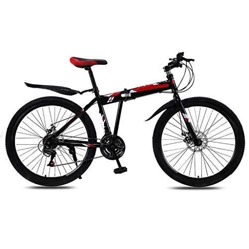 Folding Mountain Bike : DFKDGL 21 Speed Mountain Bike, High Carbon Steel Frame Folding BicyclesDisc Brakes, Men Bike With Water Bottle Holder For Teens (Color : Red, Size : 24 inch) Unicycle