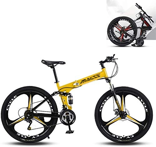 Folding Mountain Bike : Ding Folding Mountain Bike 24 / 26 Inch 27 Speed Steel Frame Double Shock Absorption (Color : Yellow, Size : 26 inches)