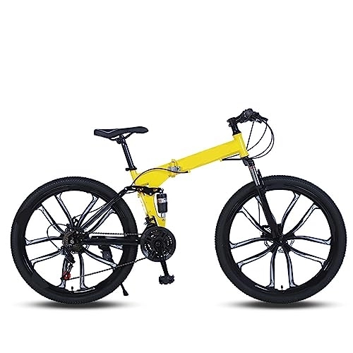 Folding Mountain Bike : DIOTTI Folding Bicycle 26 Inch 24 Inch Ten-knife Wheel Yellow Variable Speed Shock-absorbing Bicycle Disc Brake Mountain Bike (24)