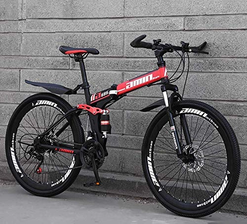 Folding Mountain Bike : DJP Mountain Bike, Furniture MTB Bicycle with Spoke Wheel, Foldable Mountainbike 24 26 Inches, Lightweight Mountain Bikes Bicycles Blue 26", 27 Speed, Red