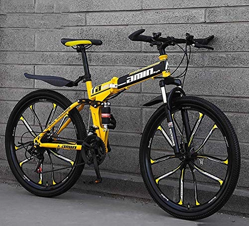 Folding Mountain Bike : DJP Mountain Bike, Furniture MTB Bicycle with Spoke Wheel, Foldable Mountainbike 24 26 Inches, Lightweight Mountain Bikes Bicycles Blue 26", 27 Speed, Yellow