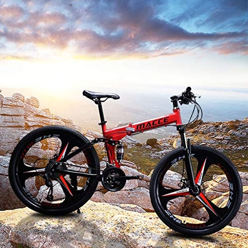 Folding Mountain Bike : DQANIU 24 Inch High Carbon Steel Frame Mountain Bike For Youth And Adult, 21 Speeds Options Outdoor Folding Road Bikes Bicycle Full Suspension MTB Gears Dual Disc Brakes Mountain Bicycle