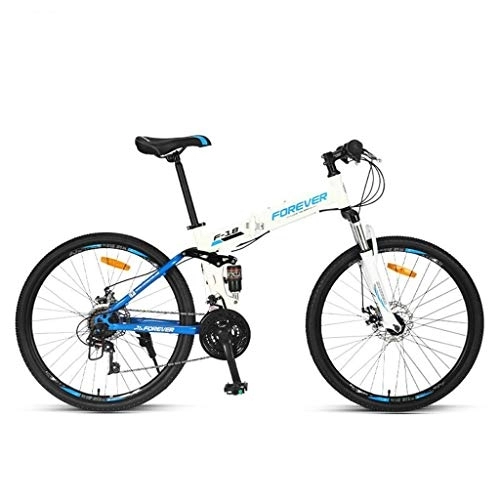 Folding Mountain Bike : Dsrgwe 26inch Mountain Bike, Folding Bicycles, Fulll Suspension and Dual Disc Brake, Carbon Steel Frame, 24 Speed (Color : White)