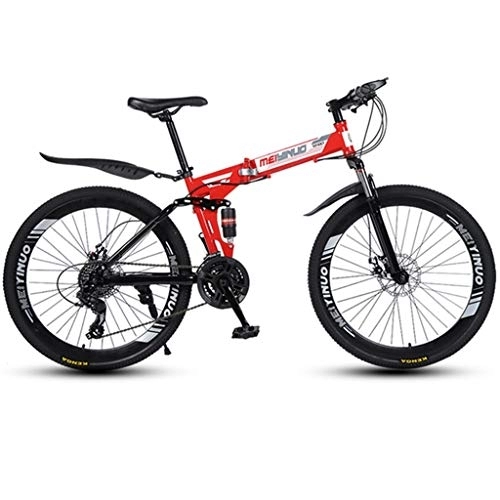 Folding Mountain Bike : Dsrgwe Folding Mountain Bike, Full Suspension MTB Bicycles, Dual Suspension and Dual Disc Brake, 26inch Spoke Wheels (Color : Red, Size : 24-speed)