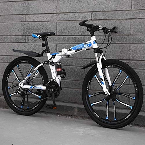 Folding Mountain Bike : Dszgo Male And Female Student Speed City Bikes, Adult Mountain Off-road Bikes, Ten Knives, 21 / 24 / 27 Speed, 26-inch Wheels, Double Shock Absorber Bikes, Foldable Frame (Color : 21 speed)