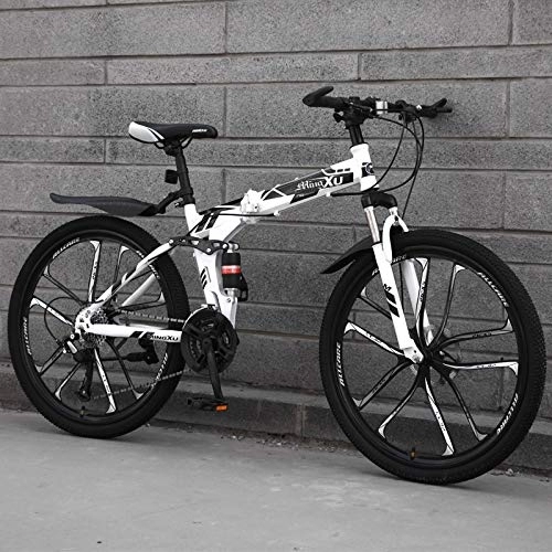 Folding Mountain Bike : Dszgo Ten Knives, Male And Female Students, Variable-speed Urban Bicycles Adult Mountain Off-road Bicycles Black Patterns 21 / 24 / 27 Speed 26-inch Wheels Shock-absorbing Bicycles, Foldable Frame