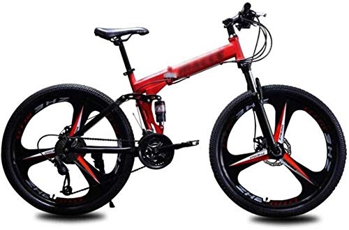 Folding Mountain Bike : Dual Suspension Mountain Bikes Comfort & Cruiser Bikes Mountain Bikes Folding 24 Inches Spoke Wheels City Road Bike Sports Leisure Unisex Adult (Color : Red Size : 24 Speed)-24_Speed_Red