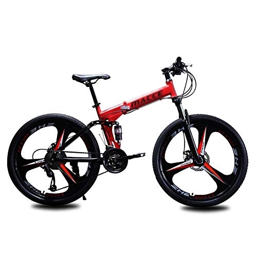 Folding Mountain Bike : DULPLAY Folding Mountain Bikes, 26 Inch 27 Speed Variable Speed Double Shock Absorption Mountain Bike, Mountain Bicycle Red 26", 27-speed