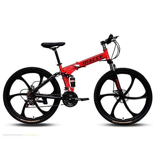 Folding Mountain Bike : DULPLAY Men's Disc Brake All Terrain Mountain Bicycle, Dual-suspension Adult Mountain Bike, Folding Mountain Bikes Red 24", 27-speed