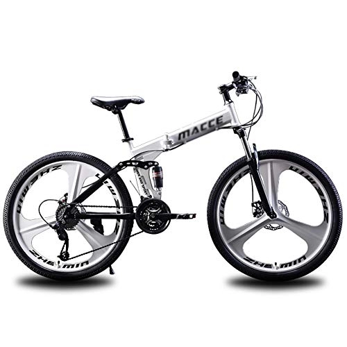 Folding Mountain Bike : DULPLAY Mountain Bicycle, 24 Inch 27 Speed Variable Speed Double Shock Absorption Mountain Bike, Folding Mountain Bikes White 24", 27-speed