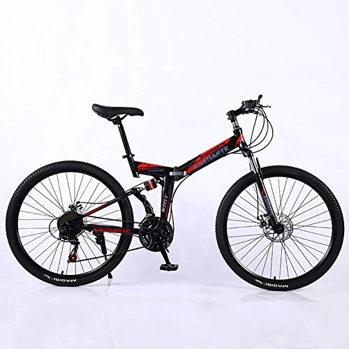 Folding Mountain Bike : DULPLAY Steel Frame Dual Suspension Dual Disc Brakes Racing Mountain Bicycle, 26 Inch Adult Mountain Bike, Folding Mountain Bikes Black And Red 26", 27-speed