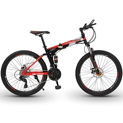 Folding Mountain Bike : DXIUMZHP Dual Suspension Full Suspension Mountain Bike, Folding Mountain Bikes, Adult Variable Speed Portable Bicycle, Double Shock-absorbing MTB, 21 / 24-speed, 24 / 26 Inch Wheels