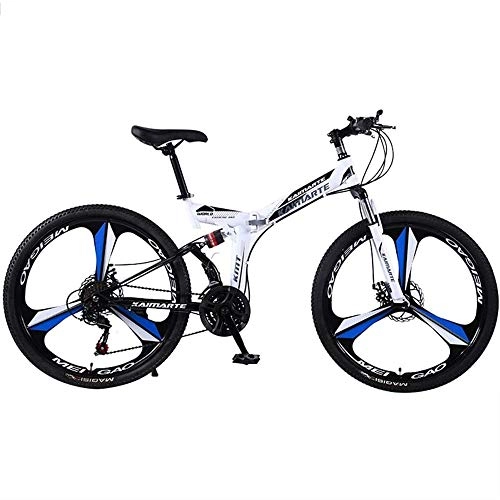 Folding Mountain Bike : EAHKGmh 26 Inch Folding Mountain Bike Speed Double Shock Absorption Double Disc Brakes Bicycle for Off-road Adult Riding Outside Sports Travel (Color : White, Size : 24 speed)