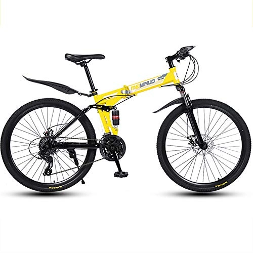 Folding Mountain Bike : EAHKGmh Adult Folding Bicycle Steel Carbon Mountain Bicycles Double Disc Brake System Non-Slip Tire Safer To Ride Light And Durable Bicycles (Color : Yellow, Size : 26 inch 24 speed)