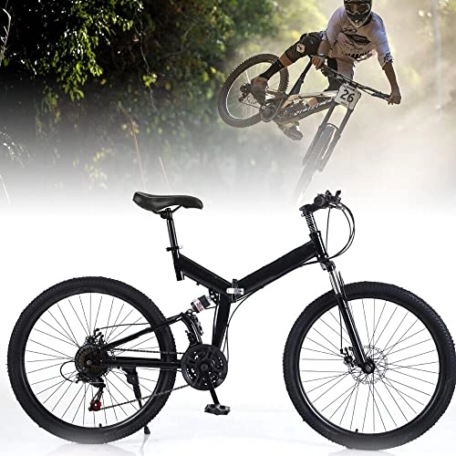 Folding Mountain Bike : Esyogen 26" Folding Bike Mountain Bike Full Suspension Disc Brakes Bicycle Adult Carbon Steel Folding Frame Bike