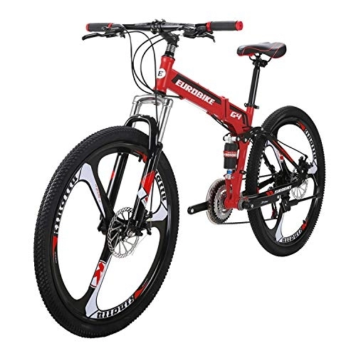 Folding Mountain Bike : Eurobike Mountain Bike LZ-G4 26inches Folding Mountain Bike 21Speeds Dual Disc Brake Full suspension Folding Mountain Bike Red G4 MAG