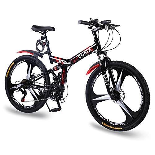 Folding Mountain Bike : EUSIX X6 Mountain Bike, Portable 21 Speed Mountain Bicycle, 26 Inches Titanium Alloys Wheels, High-carbon Steel Frame with Dual Disc Brake Folding Bikes