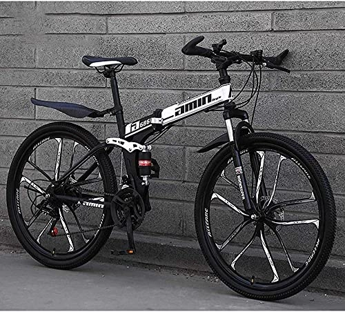 Folding Mountain Bike : Foldable bicycles for bike 26 inch double-disc brake at 21 speed complete suspension non-slip light frame amortized fork for bike-White
