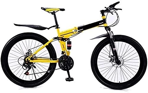 Folding Mountain Bike : Foldable Mountain Bike 26 Inches, 21 / 24 / 27 Speed Gear Bike Spokes For Adult Ladies Men Unisex Folding Hardtail Mountain Bike, Yellow, 24 Stage Shift, Excellent2
