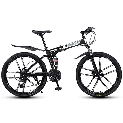 Folding Mountain Bike : Foldable Mountain Bike, Carbon Steel Frame Hardtail Bicycles, Dual Disc Brake and Double Suspension (Color : Black, Size : 21 Speed)