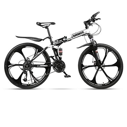 Folding Mountain Bike : Foldable Mountain Bike, Hardtail Bicycles, Dual Disc Brake and Double Suspension, Carbon Steel Frame (Color : White, Size : 24-speed)