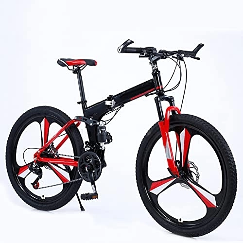 Folding Mountain Bike : Folding Bike 24 / 27 Speed Mountain Bike 24 Inches 3-Spoke Wheels MTB Dual Suspension Bicycle Adult Student Outdoors Sport Cycling, Red, 27 speed