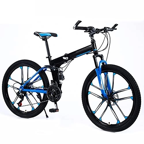 Folding Mountain Bike : Folding Bike 24 / 27 Speed Mountain Bike 26 Inches 10-Spoke Wheels MTB Dual Suspension Bicycle Adult Student Outdoors Sport Cycling, Blue, 27 speed