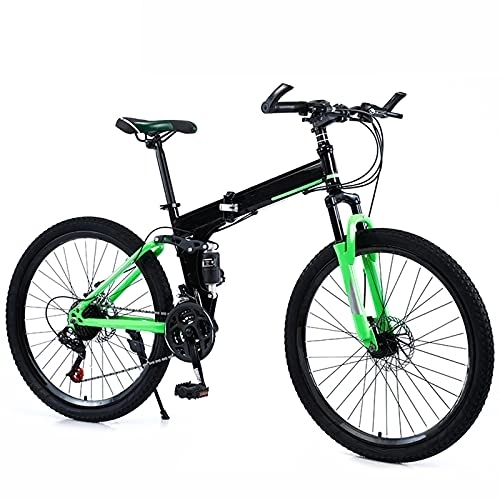 Folding Mountain Bike : Folding Bike 24 / 27 Speed Mountain Bike 26 Inches Wheels MTB Dual Suspension Bicycle Adult Student Outdoors Sport Cycling, Green, 24 speed