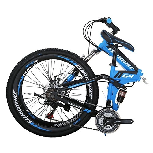 Folding Mountain Bike : Folding Bike, 26 Inch mountain bike, Comfortable Lightweight, 21 Speed bike, Disc Brakes Suitable For 5'2" To 6' Unisex Fold Foldable Unisex's(Blue)