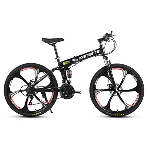 Folding Mountain Bike : Folding Bike 27 Speed Mountain Bike 26 Inches Wheels Dual Suspension Folding Bike, Black