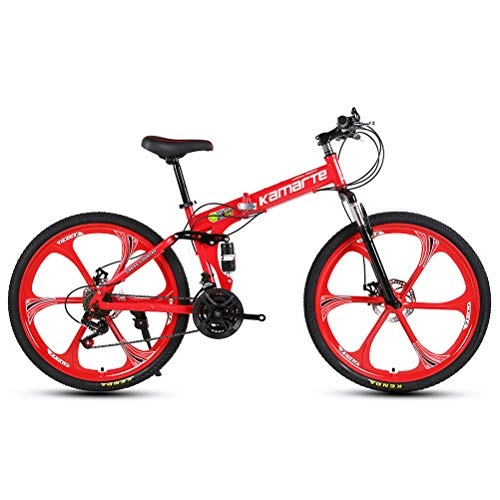 Folding Mountain Bike : Folding Bike 27 Speed Mountain Bike 26 Inches Wheels Dual Suspension Folding Bike, Red