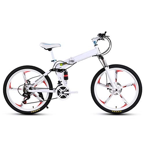 Folding Mountain Bike : Folding Bike 27 Speed Mountain Bike 26 Inches Wheels Dual Suspension Folding Bike, White