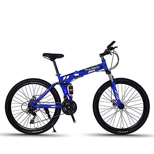 Folding Mountain Bike : Folding Mountain Bike 21 / 24 / 27 Speeds Disc Brake Off-road Bike 26 Inch Adults Magnesium Alloy Wheel Bicycles with Double Shock Absorber, Blue4, 24S