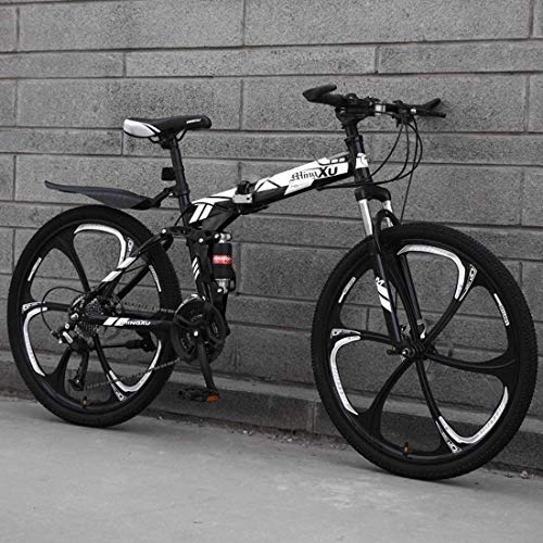 Folding Mountain Bike : Folding Mountain Bike for Adult, 26-Inch 6-Spoke Wheel Bicycle, Hard Tail Carbon Steel Frame, Bold Suspension Fork, Double Disc Brake, Black-27 speed