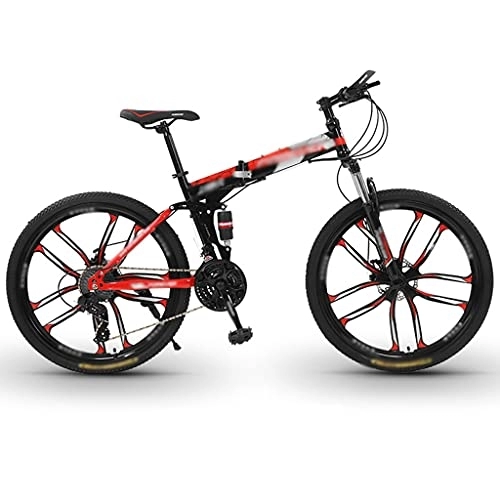 Folding Mountain Bike : Folding Mountain Bike, Male Adult Variable Speed Portable Lightweight Bicycle Double Shock Off-road Racing(Color:21-speed 24-inch-ten cutter wheel D1)