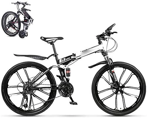 Folding Mountain Bike : Folding Mountain Trail Bike for Men Women 27-speed Dual Disc Brake MTB Bike for Adults Student 26-Inch Folding Outdoor Outroad Bicycle Dual Suspension Fold up City Bike Fat Tire-White