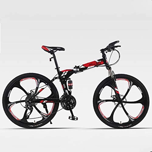 Folding Mountain Bike : Folding Unisex-Youth Mountain Bike / Bicycles 24 / 26'' Wheel - 21 / 24 Speeds, High-carbon Steel Hardtail Mountain Bike Off-road Bicycle with Non-slip Rubber Handle (Color : B-24in, Size : 21 speed)