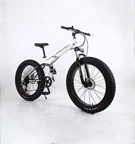 Folding Mountain Bike : FoldingFat Tire Mens Mountain Bike, 17-Inch Double Disc Brake / High-Carbon Steel Frame Bikes, 7-27 Speed, 26 inch Wheels, Off-Road Beach Snowmobile Bicycle