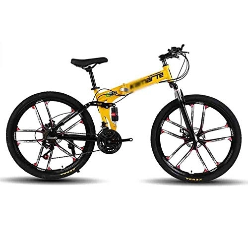 Folding Mountain Bike : GAOTTINGSD Adult Mountain Bike Foldable Bicycle MTB Adult Mountain Bike Folding Road Bicycles For Men And Women 26In Wheels Speed Double Disc Brake (Color : Yellow, Size : 24 speed)