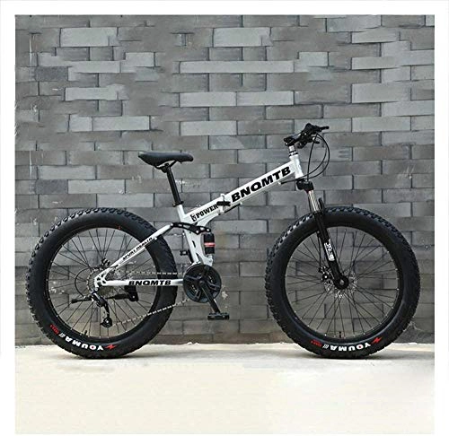 Folding Mountain Bike : giyiohok Folding Mountain Bikes with Dual-Suspension & Mechanical Disc Brakes for Adults Men Women Fat Tire Anti-Slip Mountain Bicycle High Carbon Steel-24 Inch 24Speed_Silver