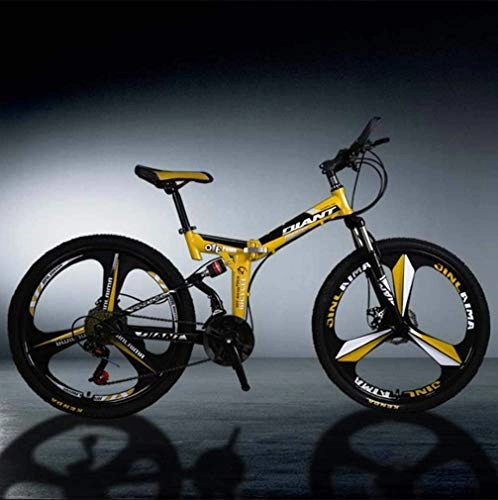 Folding Mountain Bike : GOLDGOD Foldable Adult Mountain Bike, Teenage Student Double Disc Brake Mtb Bicycle with Adjustable Seat Mountain Bicycle 26 Inch Magnesium Alloy Integrated Wheels, 24 speed
